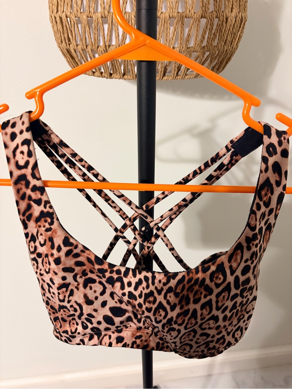 PINK Victoria's Secret Leopard-Print Strappy Sports Bra in Brown and Black